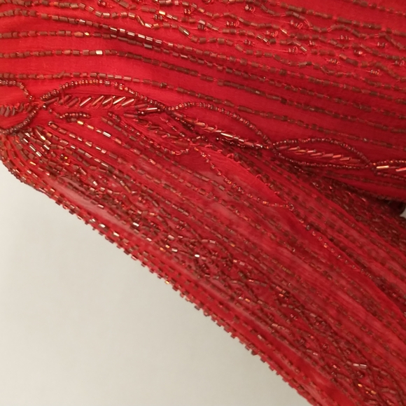 Vintage Red Beaded Top Quality Evening Blouse Christmas Holiday Silk Lawrn Kazar - Picture 6 of 12